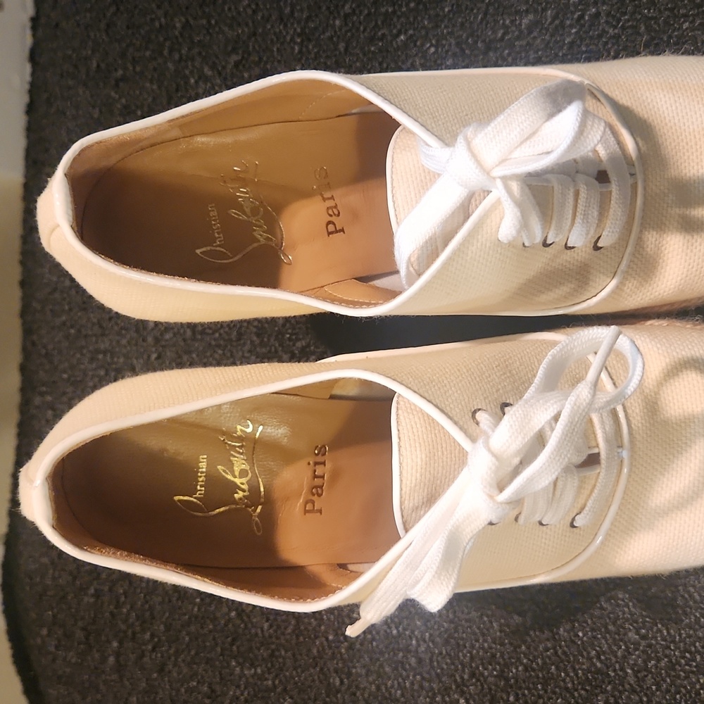 Christian Louboutin Canvas Beige Espadrille Wedges Lace up EU 37/ US 6-7 - Picture 9 of 9